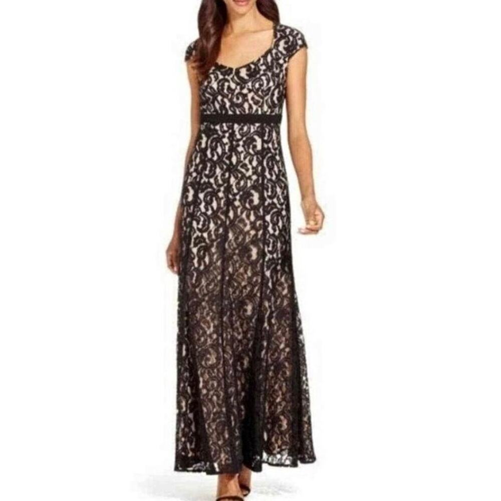 NEW NWT MSK Macys Long Black Lace Detail Evening Gown size 6